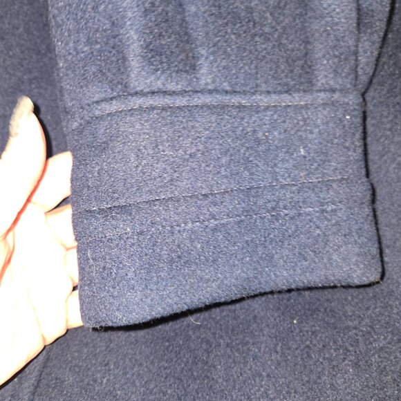 Vintage Union Made Wool Swing Coat Trench Mock Funnel Navy Blue Medium Large - Picture 13 of 13